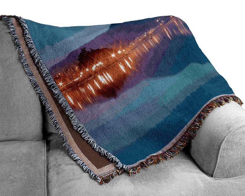 The Blue Mountain Reflects In The Tranquil Ocean Woven Blanket