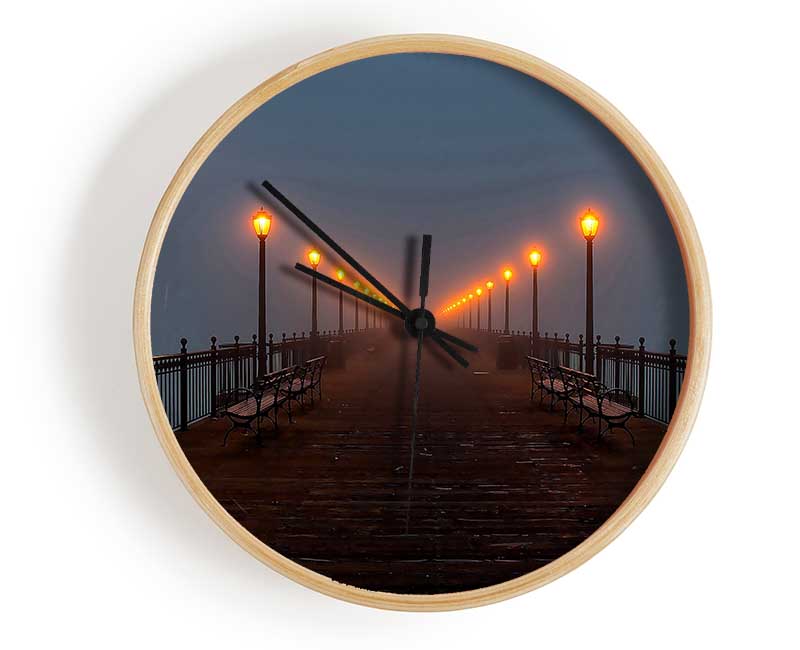 Foggy Pier Night Walk Clock - Wallart-Direct UK