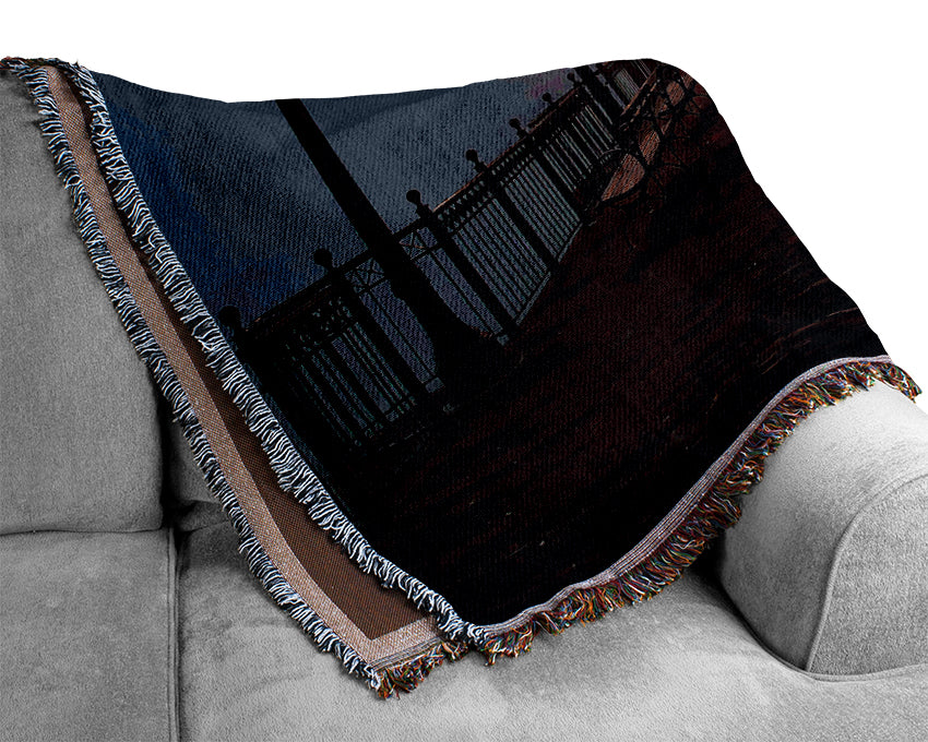 Foggy Pier Night Walk Woven Blanket