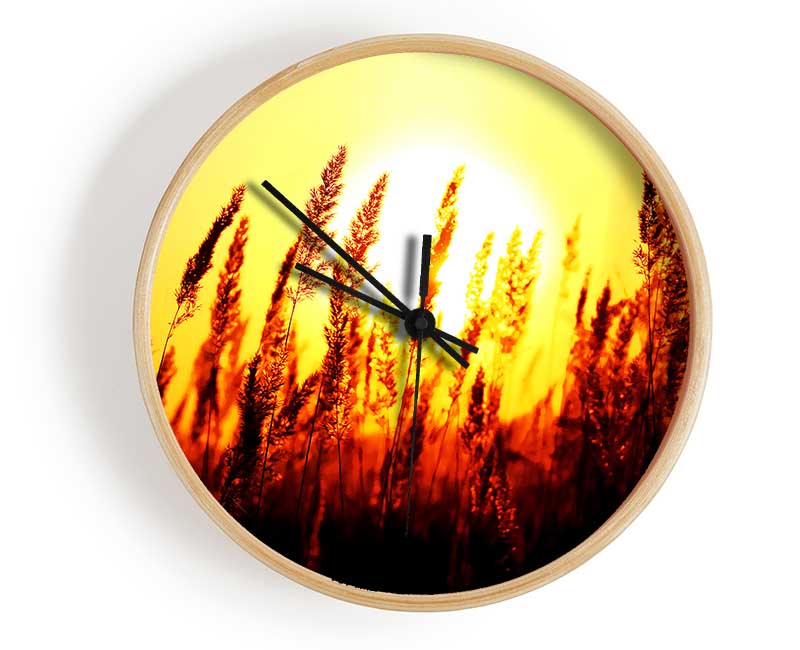 Beautiful Sun Rise Reeds Clock - Wallart-Direct UK