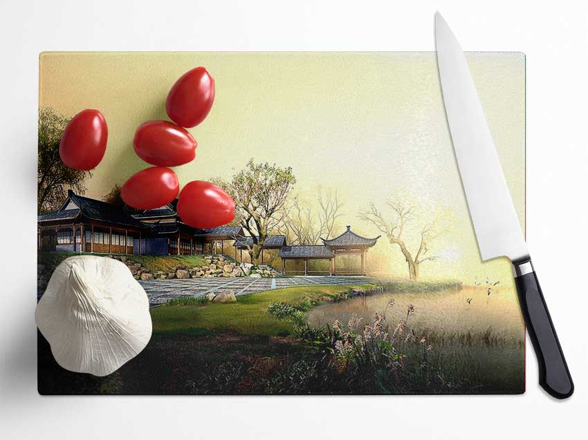 Beautiful Japanese Garden Glass Chopping Board