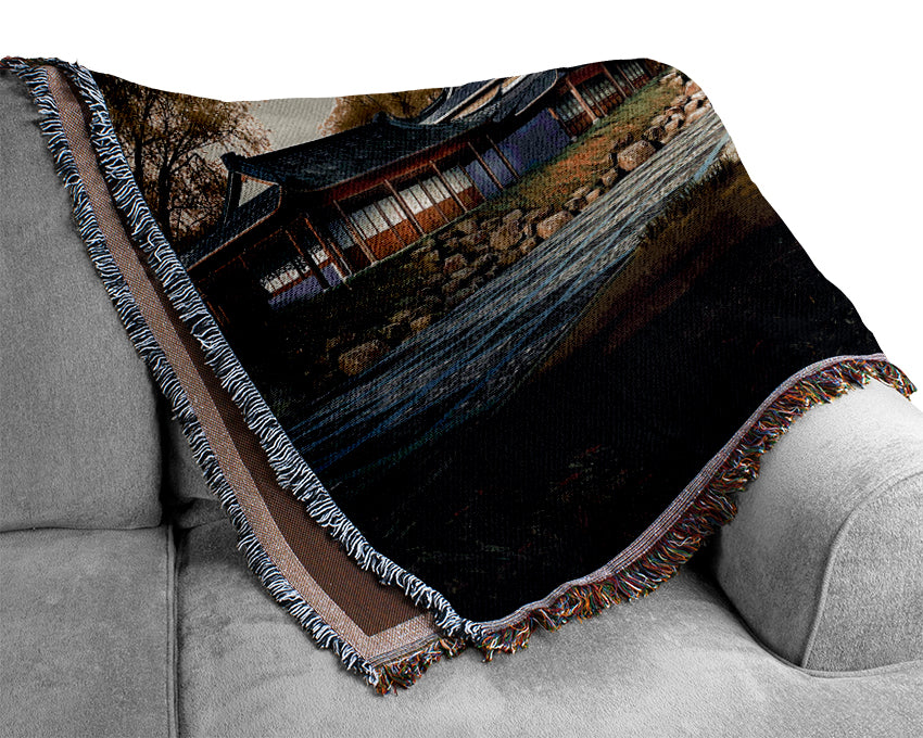 Beautiful Japanese Garden Woven Blanket