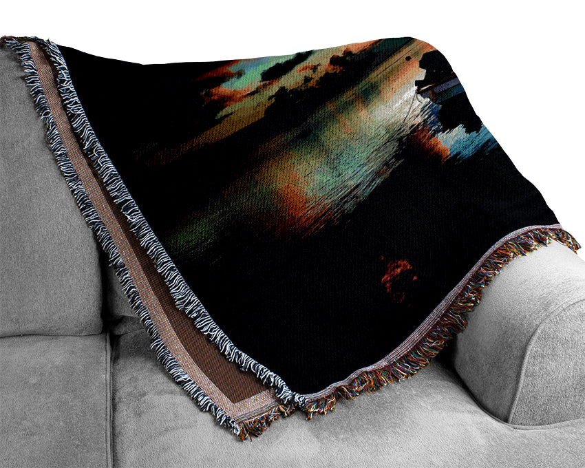 Sunrise Over The Fishing Boat Woven Blanket