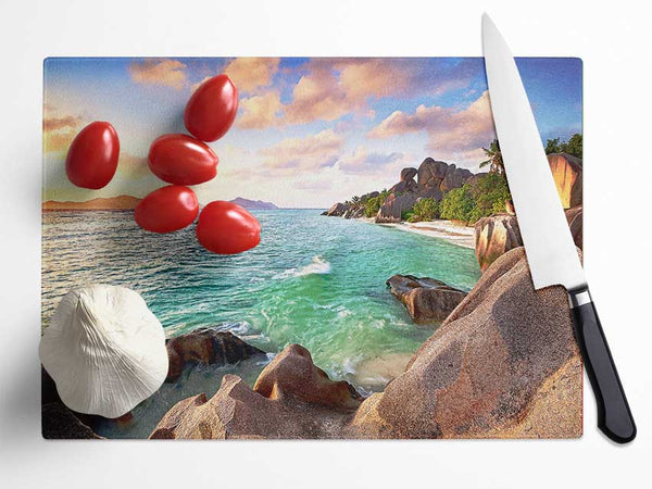 La Digue Beach Seychelles Glass Chopping Board