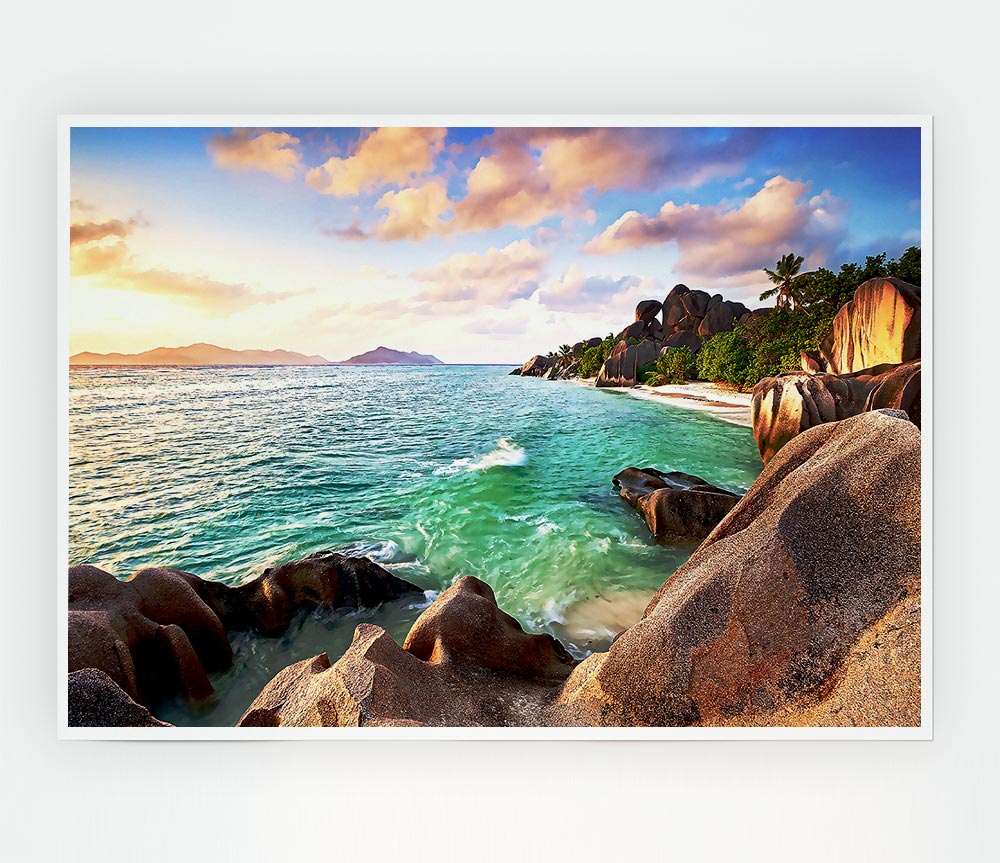 La Digue Beach Seychelles Print Poster Wall Art