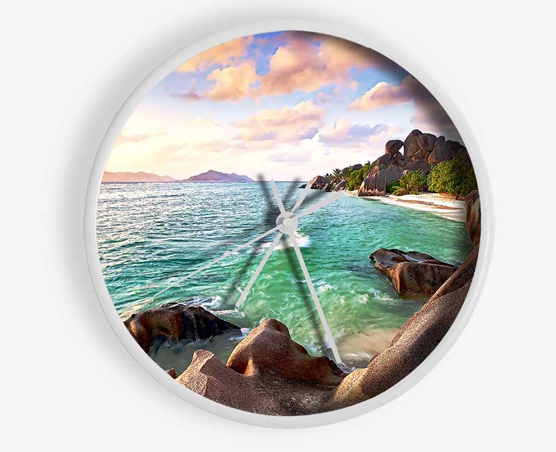 La Digue Beach Seychelles Clock - Wallart-Direct UK