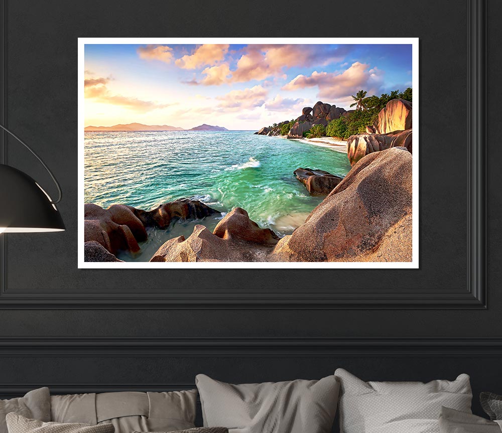 La Digue Beach Seychelles Print Poster Wall Art