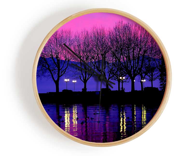 Surreal Pink Skies Over The Purple Lake Clock - Wallart-Direct UK