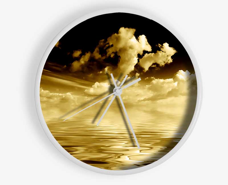 Dramatic Ocean Clouds Brown Clock - Wallart-Direct UK