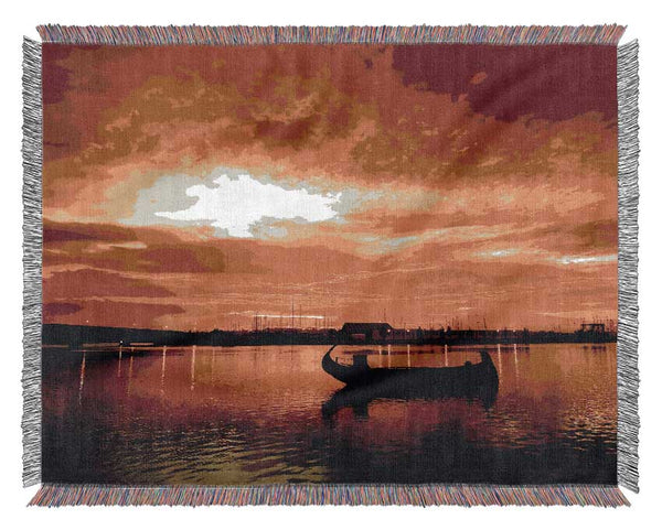 Fire Sky Lake Orange Woven Blanket