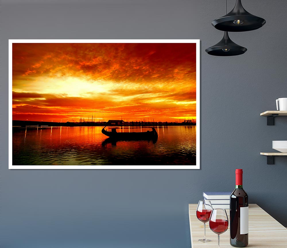 Fire Sky Lake Orange Print Poster Wall Art