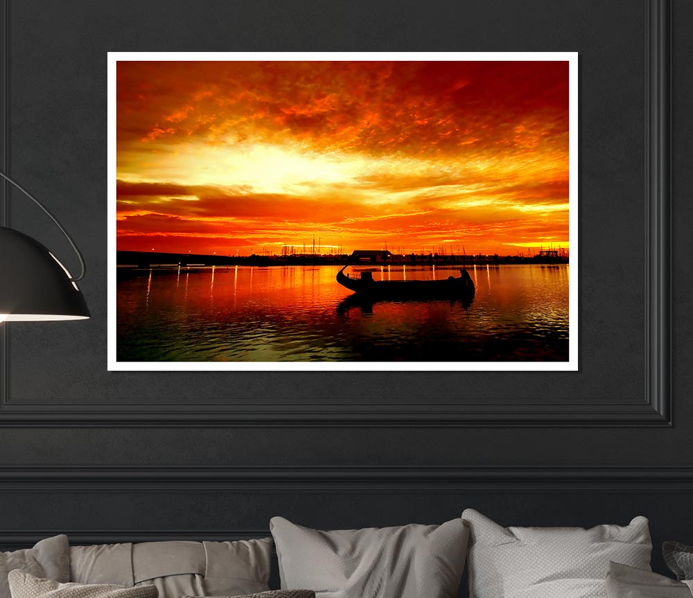 Fire Sky Lake Orange Print Poster Wall Art