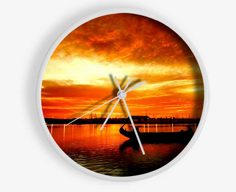 Fire Sky Lake Orange Clock - Wallart-Direct UK