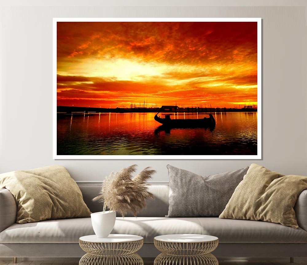 Fire Sky Lake Orange Print Poster Wall Art