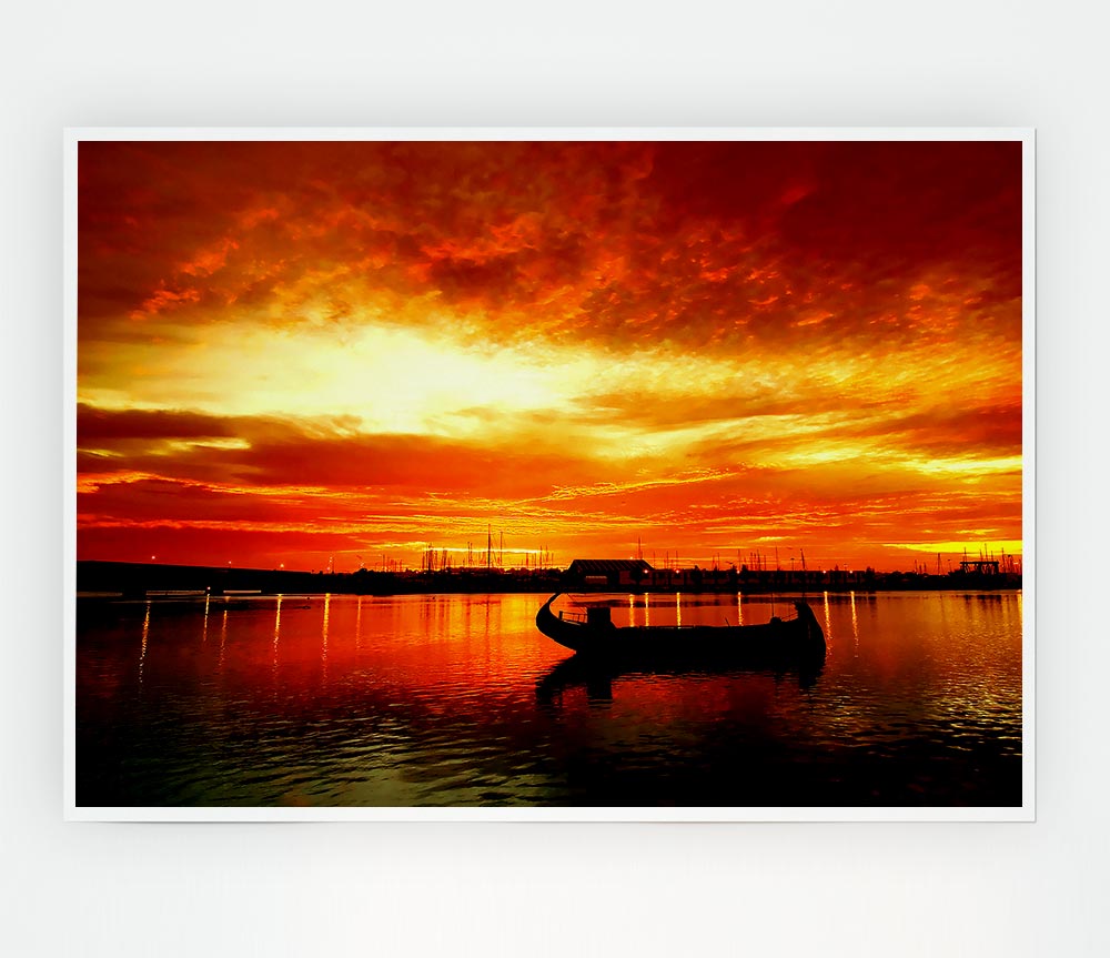 Fire Sky Lake Orange Print Poster Wall Art