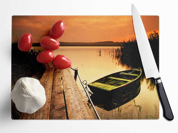 Tranqil Lake Mooring Glass Chopping Board