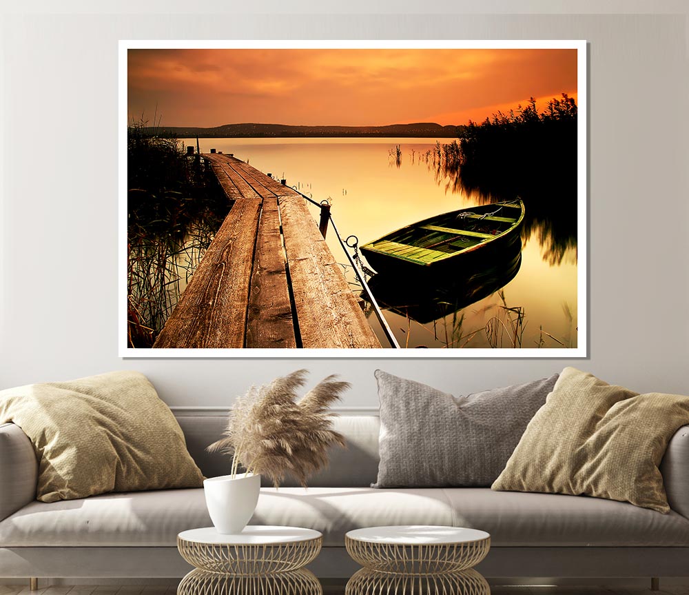 Tranqil Lake Mooring Print Poster Wall Art