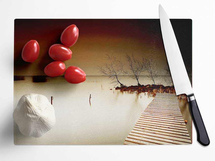 Mystical Boardwalk Brown Glass Chopping Board