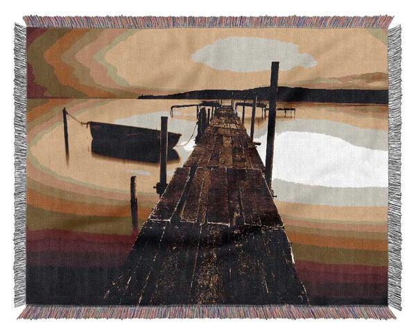 Rustic Ocean Jetty Sepia Woven Blanket