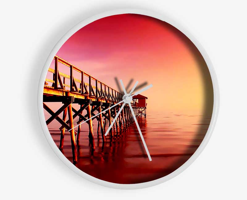 Tranquil Ocean Pier Pink Clock - Wallart-Direct UK