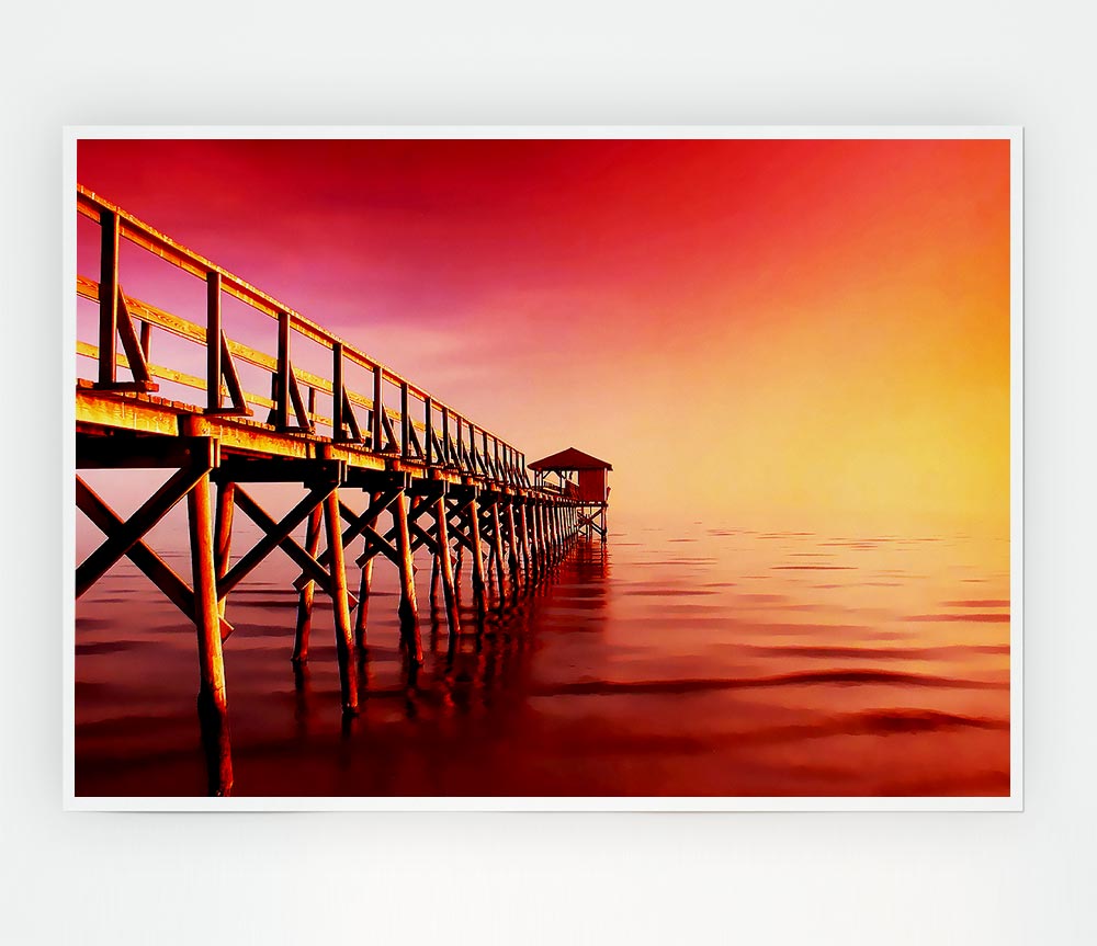 Tranquil Ocean Pier Pink Print Poster Wall Art