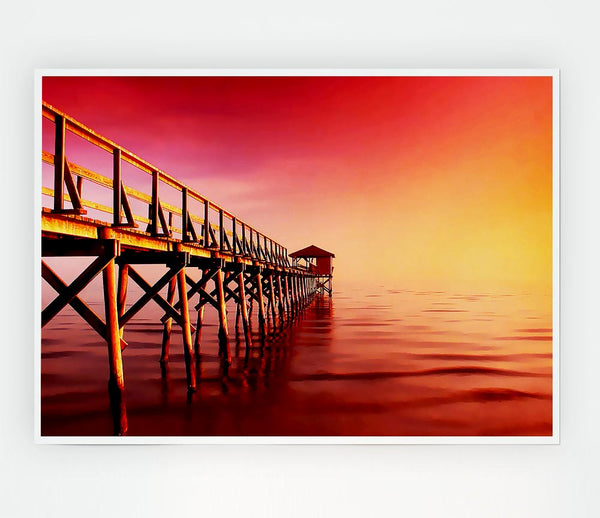 Tranquil Ocean Pier Pink Print Poster Wall Art