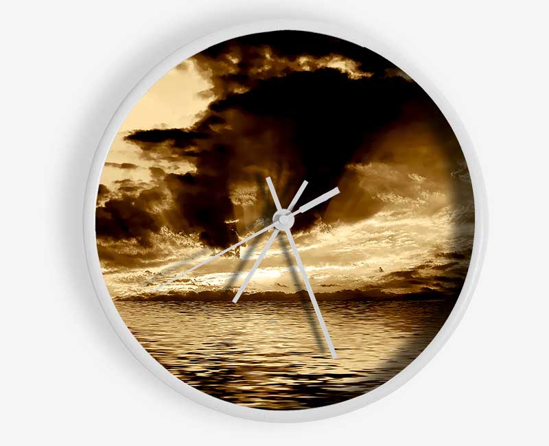 Dramatic Ocean Skies Brown Clock - Wallart-Direct UK