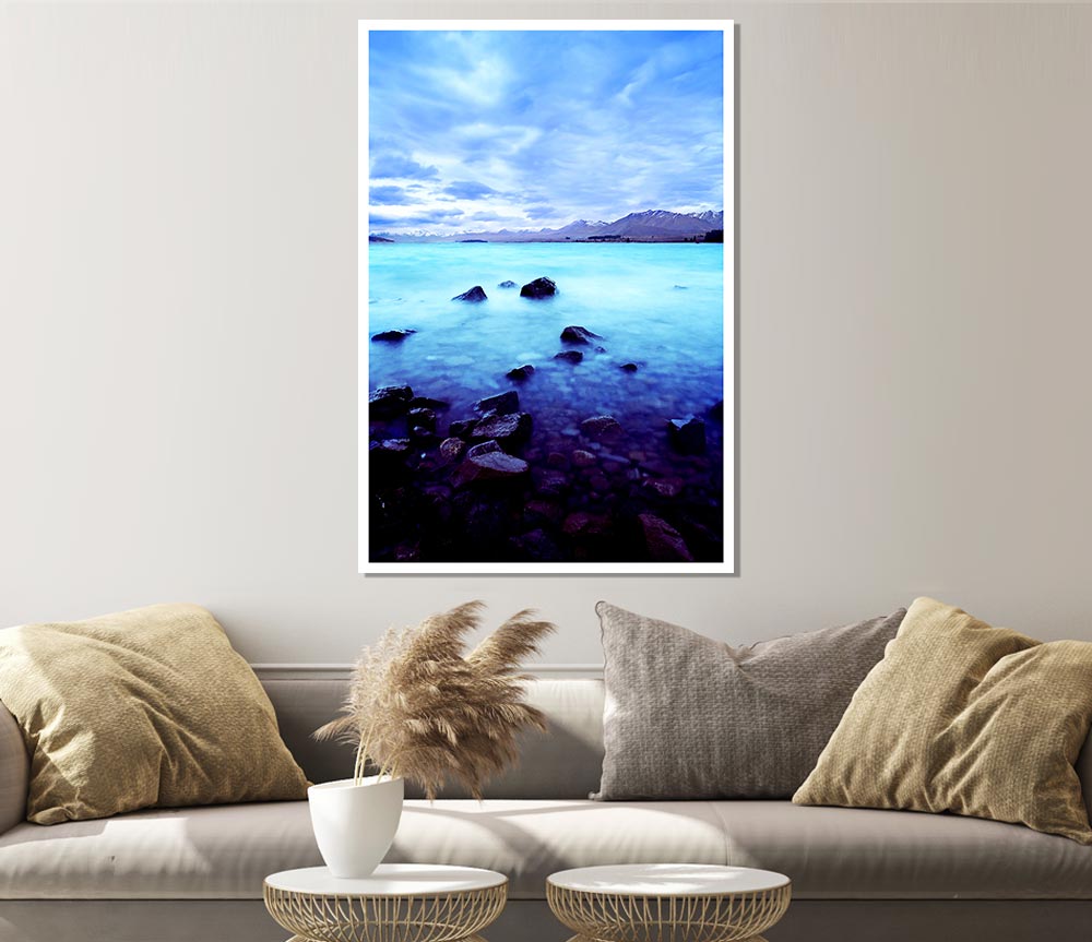 Turquoise Ocean Rocks Print Poster Wall Art