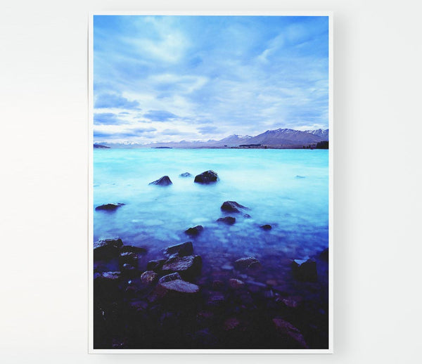 Turquoise Ocean Rocks Print Poster Wall Art