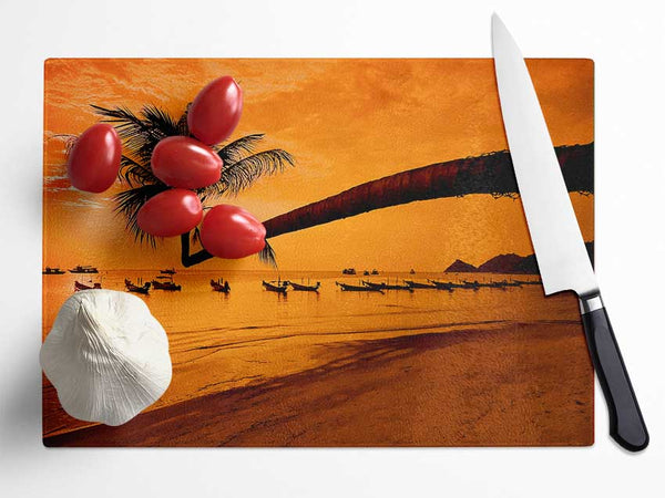 Paradise Island Boats Glass Chopping Board