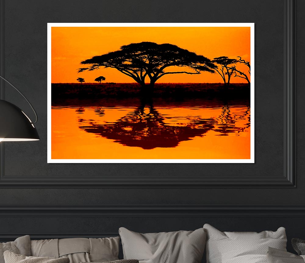 African Tree Reflection Print Poster Wall Art