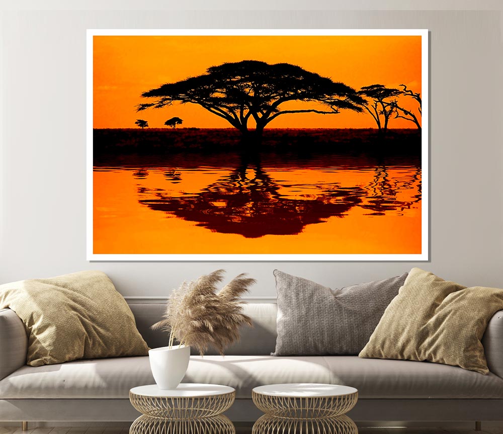 African Tree Reflection Print Poster Wall Art