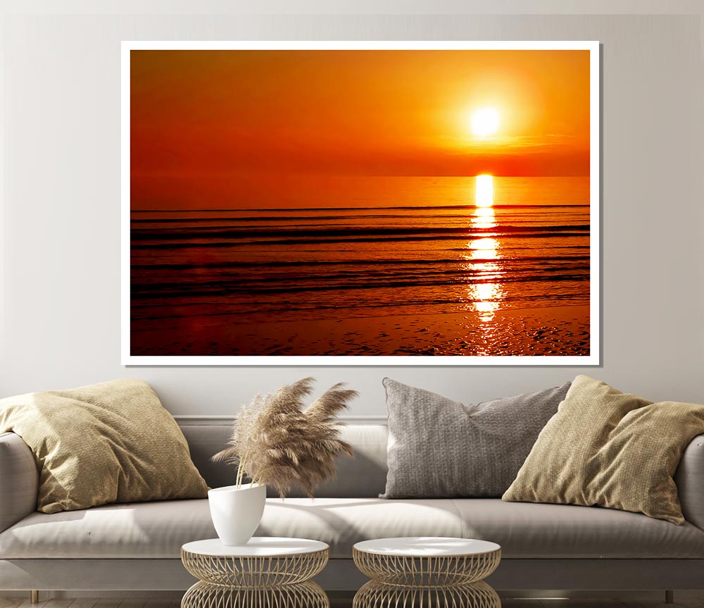 The Oceans Sun Reflection Orange Print Poster Wall Art