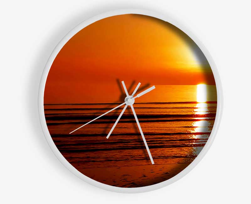 The Oceans Sun Reflection Orange Clock - Wallart-Direct UK