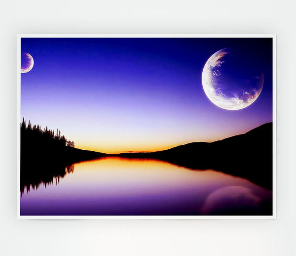 Calm Lake In Another World Purple Print Poster Wall Art