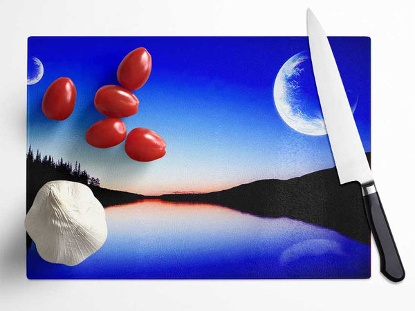 Calm Lake In Another World Blue Glass Chopping Board