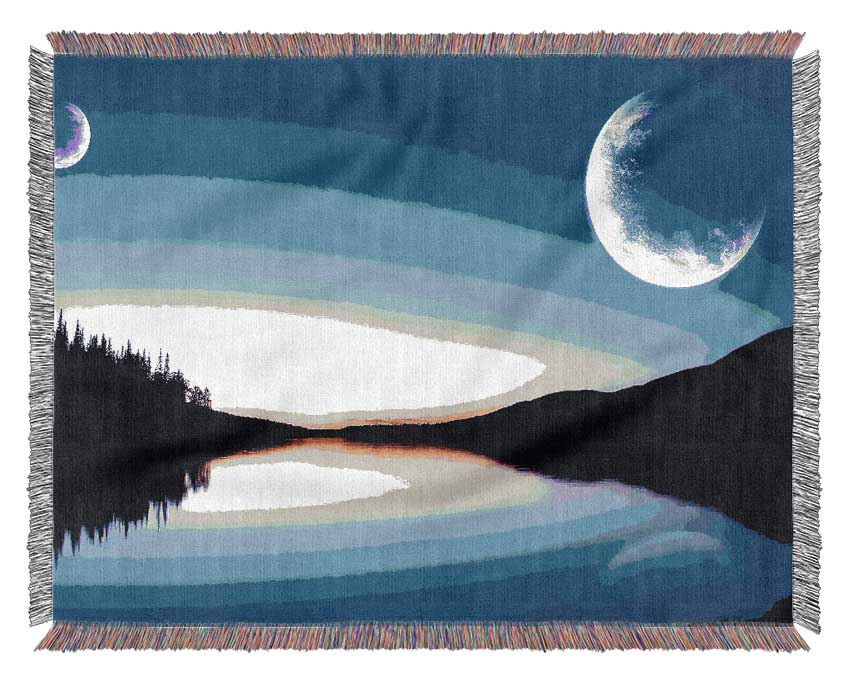 Calm Lake In Another World Blue Woven Blanket