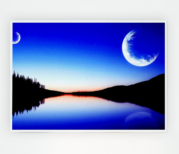 Calm Lake In Another World Blue Print Poster Wall Art