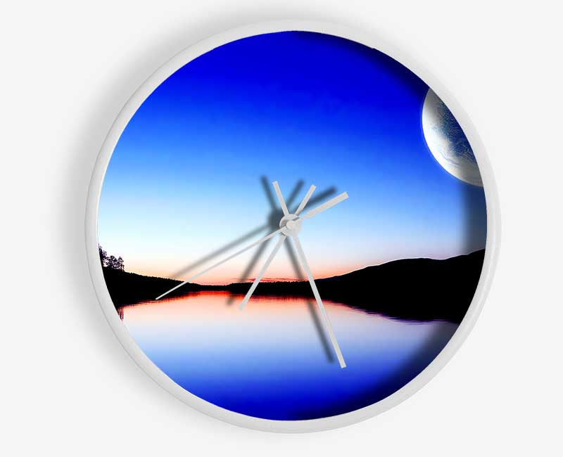 Calm Lake In Another World Blue Clock - Wallart-Direct UK