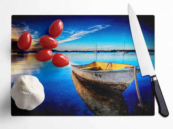 Rustic Rowing Boat Reflections Glass Chopping Board