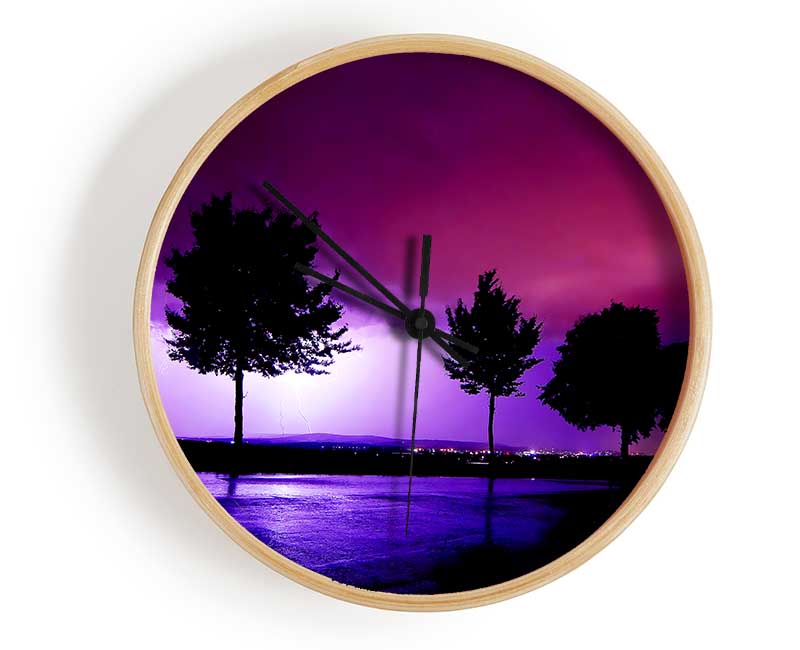 Purple Ocean Lightning Clock - Wallart-Direct UK