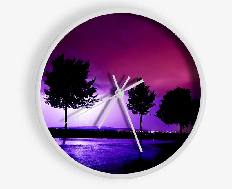 Purple Ocean Lightning Clock - Wallart-Direct UK