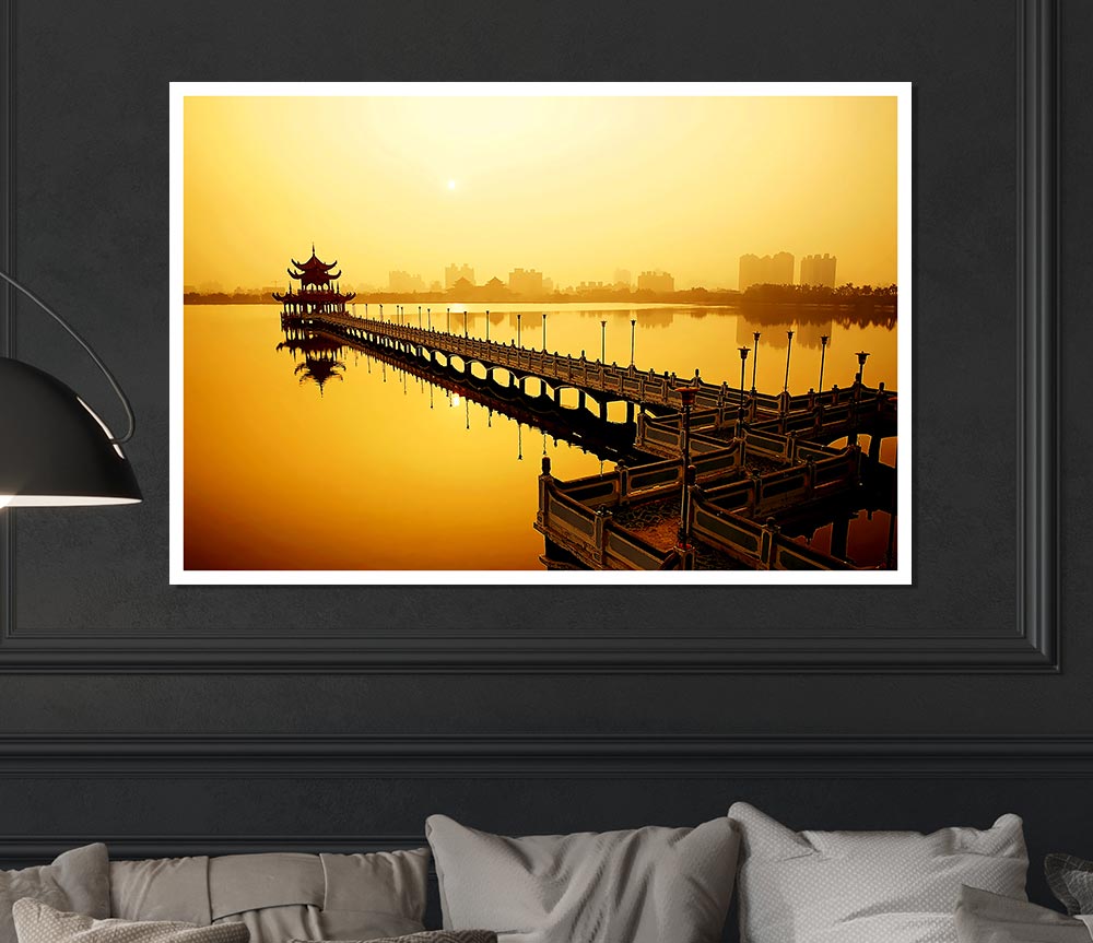 Tranquil Pier Walk Yellow Print Poster Wall Art