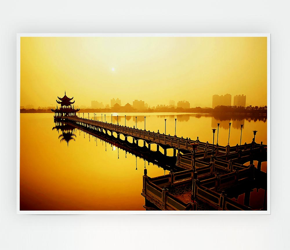 Tranquil Pier Walk Yellow Print Poster Wall Art