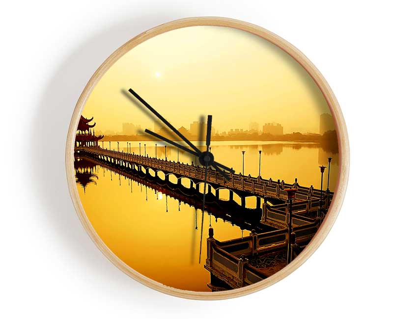 Tranquil Pier Walk Yellow Clock - Wallart-Direct UK