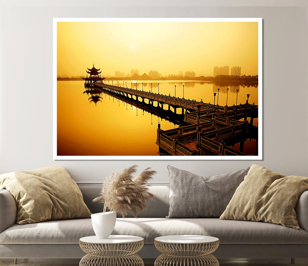 Tranquil Pier Walk Yellow Print Poster Wall Art