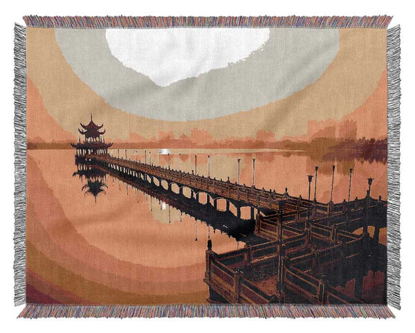 Tranquil Pier Walk Yellow Woven Blanket