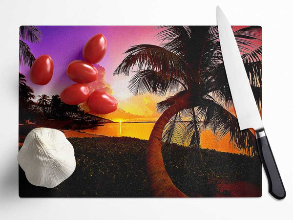 Paradise Beach At Sunset Glass Chopping Board