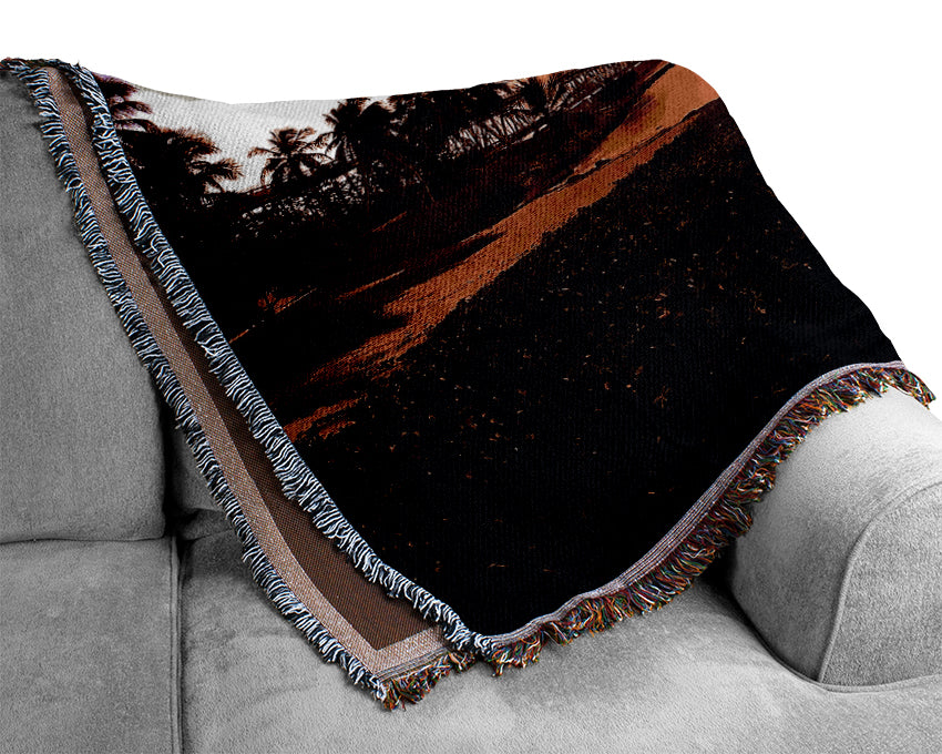 Paradise Beach At Sunset Woven Blanket