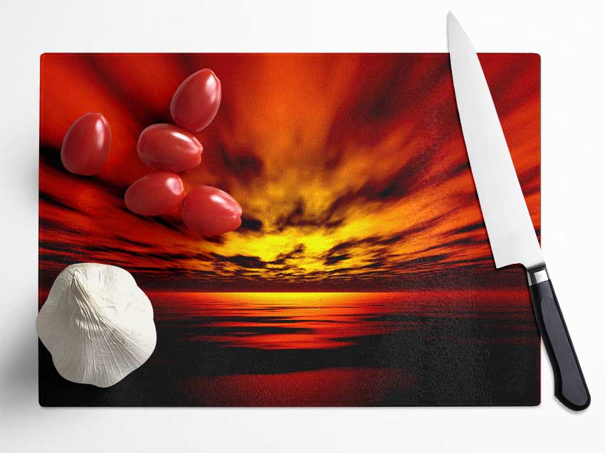 Fire Red Sun Blaze Glass Chopping Board